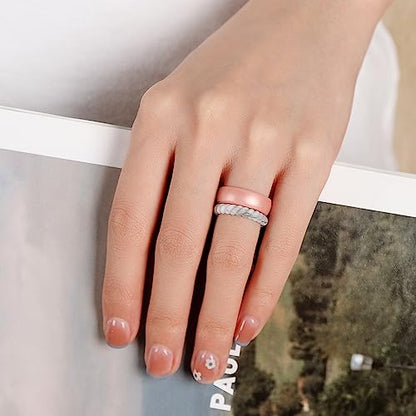 Egnaro Women's Stackable Silicone Rings, 2.5/5.5mm Wide 1.8/2mm Thick Bands | Comfort-Fit Rubber Bands Offer Breathable Flexibility for Nurses, Workouts, Pregnancy, Yoga, Travel, Office, and All-Day Wear - color: A35-Black, Marble, Whitepink, Rose Gold