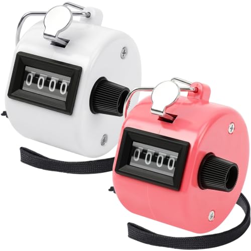 FEBSNOW 2 Pack Tally Counter Clicker 4 Digit Number for School Event | For Row Sport School Event Coaches, Mechanical 4 Digit Counting, Handheld People Clicker Counter - color: White Pink