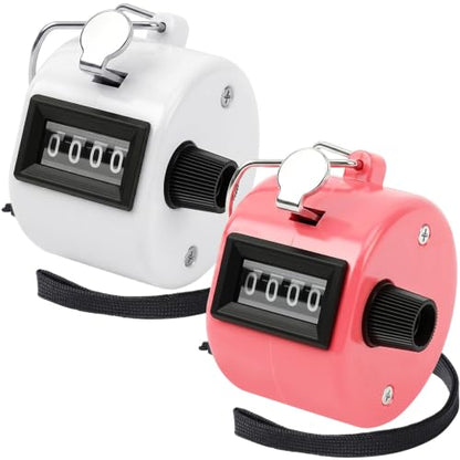 FEBSNOW 2 Pack Tally Counter Clicker 4 Digit Number for School Event | For Row Sport School Event Coaches, Mechanical 4 Digit Counting, Handheld People Clicker Counter - color: White Pink
