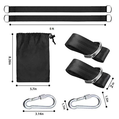 Tree Swing Straps, 2 PCS Hanging Kit 5ft Straps Holds 2200 lbs with 2 Safer Lock Snaps Perfect for Swing Seat, Plank, Hammock - color: 150cm straps with Carabiner