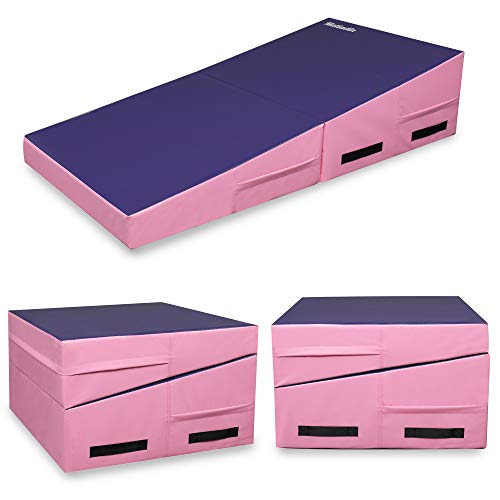 Matladin Folding Gymnastics Cheese Wedge Incline Mat, Gym Fitness Tumbling Skill Shape Mat for Kids Girls Home Training Exercise - color: Purple+Pink