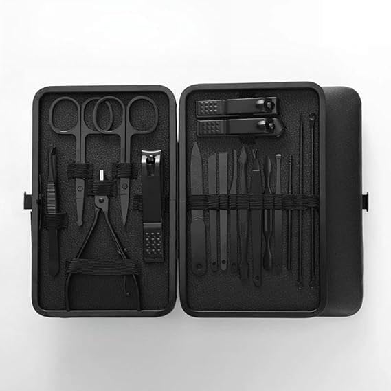 Manicure Set - 18 in 1 Professional Nail Clippers Pedicure Kit, Manicure Tool Kit, Stainless Steel Facial Grooming Set Kit, Gift Idea for Women, Men(Black) - color: Black