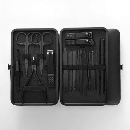 Manicure Set - 18 in 1 Professional Nail Clippers Pedicure Kit, Manicure Tool Kit, Stainless Steel Facial Grooming Set Kit, Gift Idea for Women, Men(Black) - color: Black