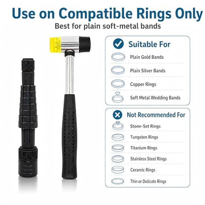 Ring Stretcher Finger Wedding Band Sizers- Dual Head Plastic and Rubber Hammer Metal Mallet for Jewelers