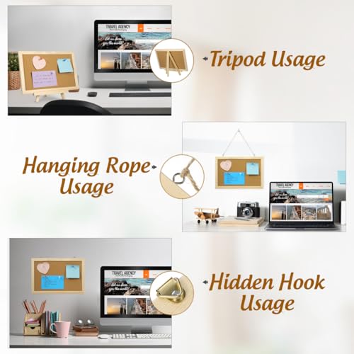 MAGICLULU Double-Sided Cork Bulletin Board with Wooden Frame Wooden Message Board with Easel Stand for Notes, Photos and Displays 11.81x7.87 Inch