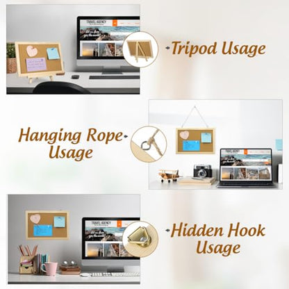 MAGICLULU Double-Sided Cork Bulletin Board with Wooden Frame Wooden Message Board with Easel Stand for Notes, Photos and Displays 11.81x7.87 Inch