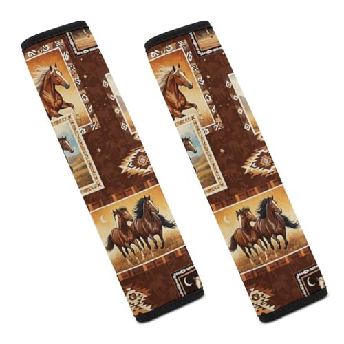 2PCS Universal Soft and Comfortable Seat Belt Cover for Elderly Support, Most Cars, Horse Vintage Shoulder Protector, Comfortable Driving - color: Pattern 793