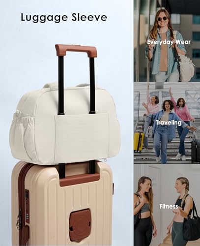 Gym Bag for Women, Travel Duffle Bags with Wet Pocket, Lightweight Carry on Bag Overnight Weekender Duffel Bag, Water Resistant (Beige) - color: Beige