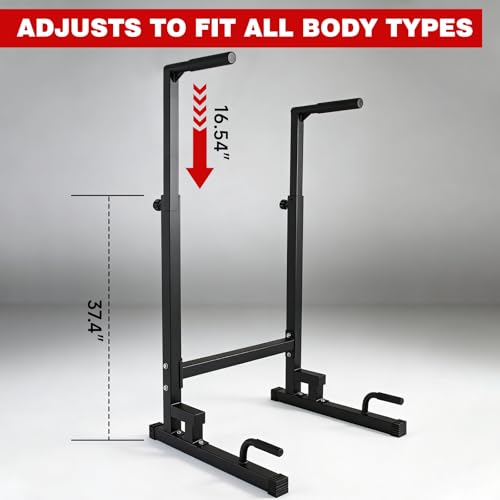 Dip Station, Adjustable Height 6-Level Multi-Function Pull Up Bar Stand | Heavy Duty Steel Dip Bars for Home Gym, Tricep Dips L-Sit Push Up Calisthenics Workout Equipment, Supports 500 LBS