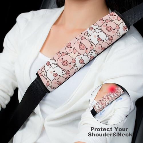 Universal Fit Seat Belt Cover for Adult Use, Stroller Pushchair High Chair, 2PCS Cute Pig Pink Pigs Harness Pads Strap Shock Absorption - color: Pattern 1085