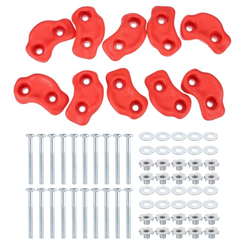 PATIKIL Climbing Rock Wall Grips Play Set Climber Attachments with Double Hole for Playground Accessory Indoor Outdoor - color: Red, size: A-Small