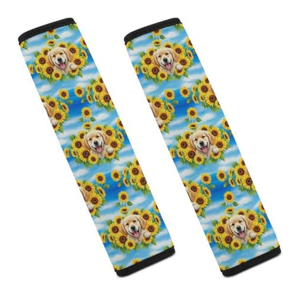 2 Pack Cute Golden Retriever Funny Dog Sunflowers Seat Belt Shoulder Pad Universal Soft and Comfortable Seat Belt Covers Cushion for Kids, Most Cars, Comfortable Driving - color: Pattern 166