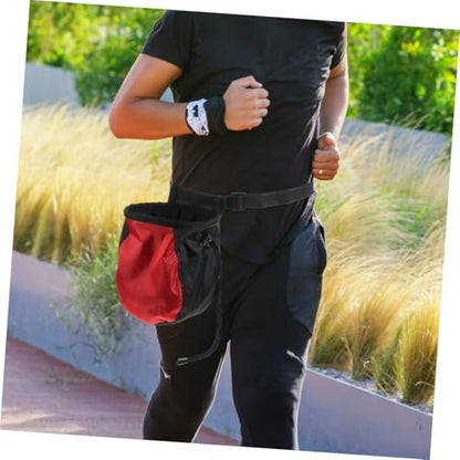 minkissy Outdoor Climbing Chalk Bag Waist Pouch Non-Slip Red Black for Rock Climbing, Weightlifting and Gymnastics, Sturdy Powder Storage with Adjustable Belt for Sports and Fitness