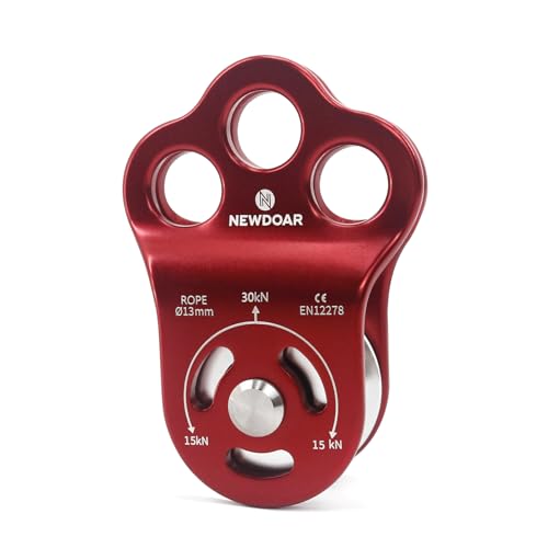 NewDoar 30 KN CE Certified Three Holes Rescue Climbing Pulley,for Max Rope 13mm Rope Hauling with Bearing Rappelling, Zipline,Durability Side Plates - color: One Unit (30KN Pulley Red)