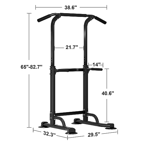 SogesHome Multi-Function Power Tower Pull Up Bar Dip Station for Home Gym | Height Adjustable PullUp Dip Stand, Full Body Strength Training Equipment, Fitness Workout for Push Ups Dips, 330LB Capacity - color: Black