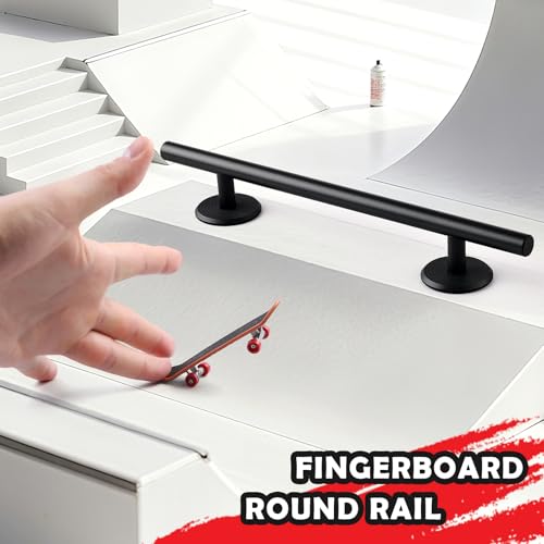 Colaxi Fingerboard Round Rail, 20cm Aluminum Alloy Mini Skateboard Rail Obstacle with Stable Base for Fingerboard Training and Skatepark Setups - color: Round Black, size: 20cm