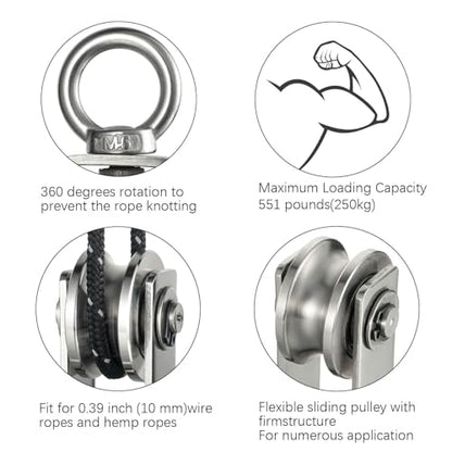 Cable Pulley Wheel Stainless Steel, Bearing Inside, Rope Pulley for Pulley System, Gym Equipment, Clothesline, 2 Pack - size: Swivel pulley