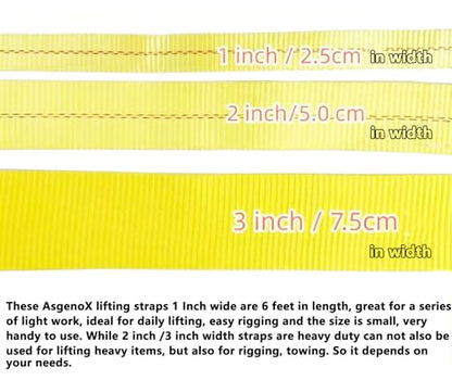 2 Pack 1 "x6' Lift Sling Straps Reinforced Loops 1 inch 6 Feet Tree Saver Strap 8000 Pound Capacity, Lifting Straps for Hoist, Winch Straps Yellow