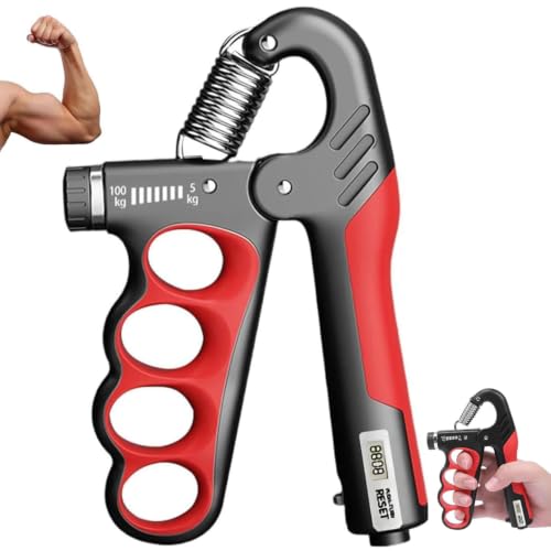 Adjustable Grip Strength Trainer Hand Gripper for Grip Strength, Forearm & Wrist Strengthener, Hand Exerciser for Strength Training & Therapy 11-220Lbs(5-100KG) | Red