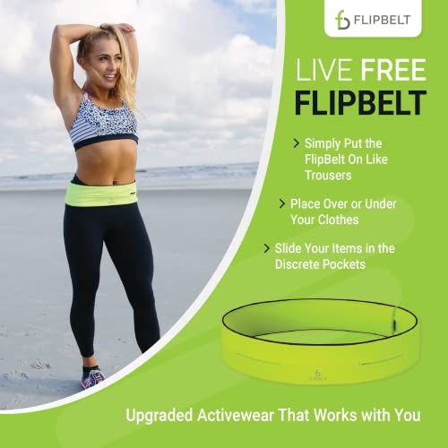 FlipBelt Classic Running Belt, Phone Holder for Running, Money Belt Pouch - color: Neon Yellow, size: Small