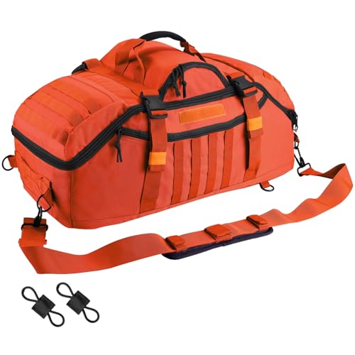 Hannibal Tactical 65L Large Duffle Bag, 3-in-1 Tactical Backpack MOLLE Pack for Sports, Gym, Outdoor, Orange - color: Orange, size: 65L