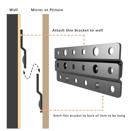 Metal Z-Style French Cleat Picture Hanger 4 inches, 8 Pairs | Non Loosen Interlocking Wall Mounting Bracket-Picture Hanger Bracket Kit (8, 4") - size: 4 Inch