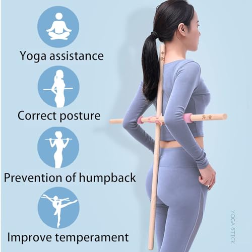 2PCS Yoga Rod Stick Set,Portable Pilates Bar Open Back Corrective Hump Round Wooden Stretching Tool with Buckle for Martial Artists Dancers Gymnasts - size: 35.4x0.8Inch