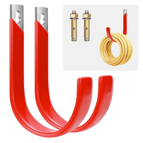 Metal Garage Hooks, Hose Holder Wall Mount for Outside, Heavy Duty Hose Hanger Hook for Water Hoses Outdoor Organizer Study Rack for Garden Hoses, 2 Pack-Red - size: Large