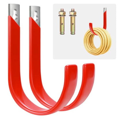 Metal Garage Hooks, Hose Holder Wall Mount for Outside, Heavy Duty Hose Hanger Hook for Water Hoses Outdoor Organizer Study Rack for Garden Hoses, 2 Pack-Red - size: Large