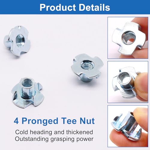M6 T Nuts 50Pcs Threaded Inserts T-Nuts, Zinc-Plated Steel 4 Pronged Tee Nuts for Wood, Rock Climbing Holds Cabinetry - size: M6(50Pcs)