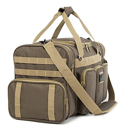Tactical Range Duffel Heavy Duty Military Molle Gear Travel Sports Gym Bag Lockable Zippers with US Flag Patch (27 In Khaki) - size: 27 In Khaki