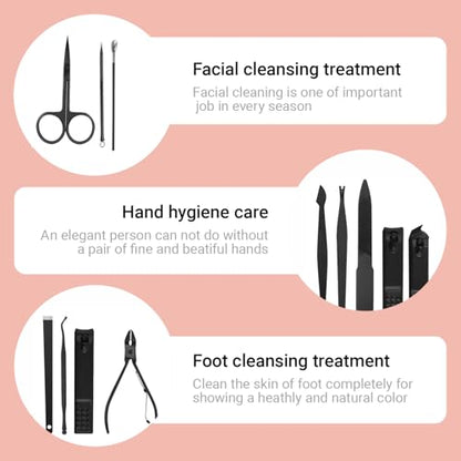 12 in 1 Travel Manicure Set, Mens Grooming kit Women Nail Manicure Kit, Manicure Pedicure Kit Manicure Set Professional Gift for Family Friends Elder - color: Pink