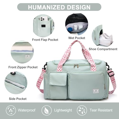 Small Gym Bag for Women, Travel Duffle Bag Carry On Weekender Bag with Shoe Compartment - color: 34#Green, style: Gym Bag&toiletry Bag