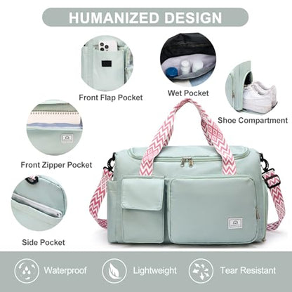 Small Gym Bag for Women, Travel Duffle Bag Carry On Weekender Bag with Shoe Compartment - color: 34#Green, style: Gym Bag&toiletry Bag