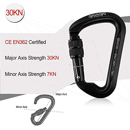 Ayamaya Climbing Carabiners - 3 Pack Screwgate Locking Carabiner 30KN (6744 lbs) Heavy Duty Gears for Rock Climbing, Rappelling, Swing Rescue & Gym, Large D-Shaped Carabiners - color: Black