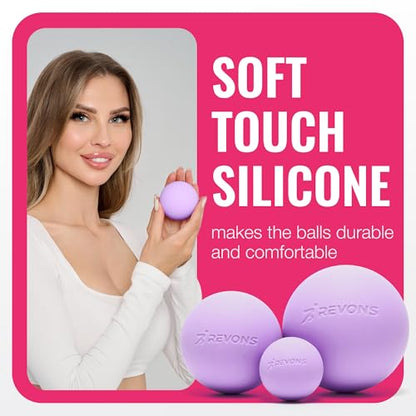 3 in 1 Massage Ball Set - Lacrosse Balls for Myofascial Release, Back Pain Relief, Face Fitness, Trigger Points, Yoga, Physical Therapy, Muscle Recovery and Soft Deep Tissue Massage (Purple) - color: Purple