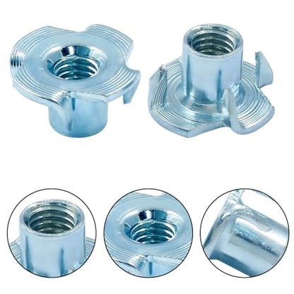 Hitefu M6 X 10mm T-Nut, 4 Pronged, Zinc Plated, 40Pcs | Tee Nuts Threaded Insert, For Table Legs, Rock Climbing Wall, Woodwork Holds, Wood Cabinetry - size: M6-10 (40Pack)
