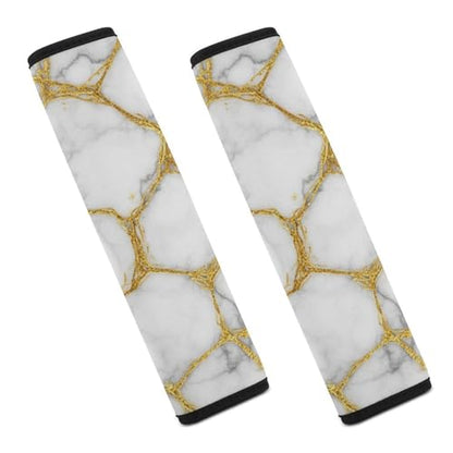 2 Pack Universal Soft and Comfortable Seat Belt Cover for Kids, Car Seats Pushchair Strollers High Chair Pushchair, Gold Marble White Seat Belt Cushion - color: Pattern 1114