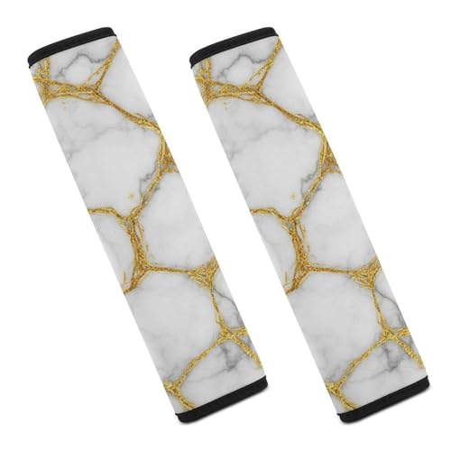2 Pack Universal Soft and Comfortable Seat Belt Cover for Kids, Car Seats Pushchair Strollers High Chair Pushchair, Gold Marble White Seat Belt Cushion - color: Pattern 1114