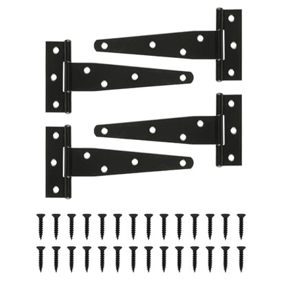 4 Pcs 5 inch T Strap Hinges Heavy Duty, Shed Door Gate Hinges | 5 inch t hinges Heavy Duty Black Outdoor Tee Hinge for Wooden Fences, Barn Door Gates Hinge for Shed Door Hardware - size: 5 Inch