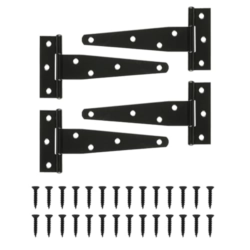 4 Pcs 5 inch T Strap Hinges Heavy Duty, Shed Door Gate Hinges | 5 inch t hinges Heavy Duty Black Outdoor Tee Hinge for Wooden Fences, Barn Door Gates Hinge for Shed Door Hardware - size: 5 Inch