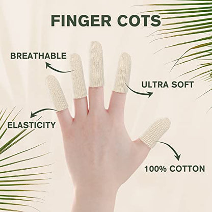 Evridwear Cotton Finger Cots Cotton Cushion 60PCS for Cracked Skin, Eczema, Calluses, Moisture Wicking, Finger Protection for Men & Women (3 Packs Short, 2") - size: 3 Packs Short
