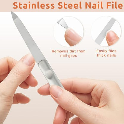 3PCS Stainless Steel Diamond Nail Files – Double-Sided Heavy Duty Metal Files for Natural, with Anti-Slip Grip