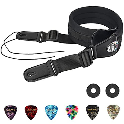 LEKATO Bass Guitar Strap - 3" Wide, Padded, Adjustable 50" to 61", Pick Holder & 2 Safety Strap Locks - color: Black, size: Long(50"-61")
