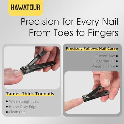 Nail Clippers Set 420J2 Stainless Steel, Gray | Premium Fingernail Toenail Clippers, Visibly Tin Case, Ergonomic Grip