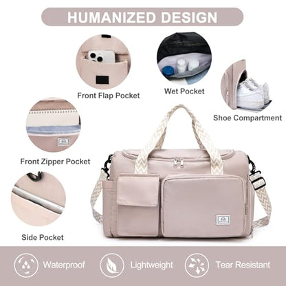 Small Gym Bag for Women, Travel Duffle Bag Carry On Weekender Bag with Shoe Compartment - color: 32#Beige, style: Gym Bag&toiletry Bag