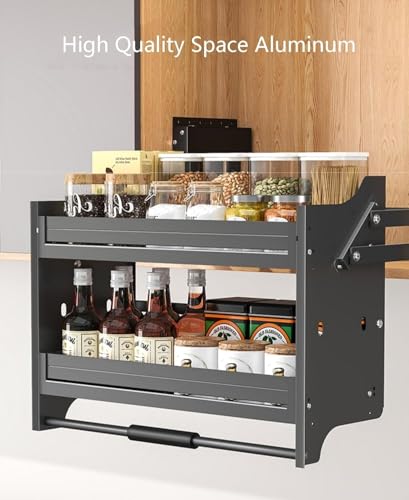 Pull Down Shelf 2 Tier Upper Kitchen Wall Cabinet Sliding Spice Rack Organiser for Plates and Bowls,29.9 - size: 29.9