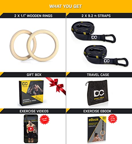 Double Circle Wood Gymnastics Rings with Quick Adjust Numbered Straps and Exercise Videos Guide - Full Body Workout Rings, Calisthenics, Home Gym (Multi-Size) - style: Rings 1.1 Inch