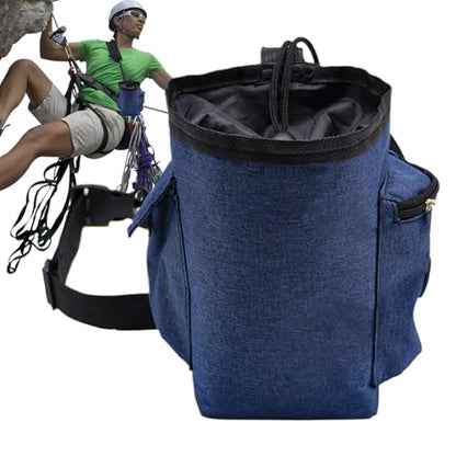 Chalk Bag for Rock Climbing Drawstring Closure Zippered Pockets Adjustable | Chalk Organizer for Rock Climbing, Bouldering, Weightlifting, Gymnastics, Adults Women Men - color: Navy Blue