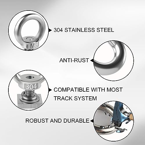 6 Pack Eye Nut with T-Slot Bolt, KWOKWEI M8 Heavy Duty Eye Bolts with Nuts, 304 Stainless Steel Roof Rack T Bolt Eye Nut for Holding Bungee Cord, Anchoring kit, Ropes Anchoring etc